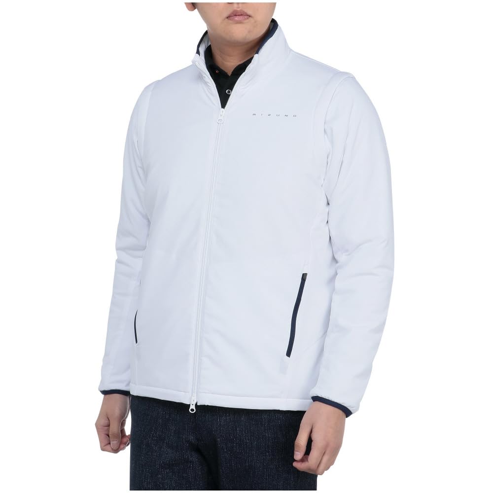 Mizuno Breath Thermo Golf with Removable Sleeves and Mizuno Move Tech E2MEB506 Jacket, Men's White, Heat-Generating Material,
