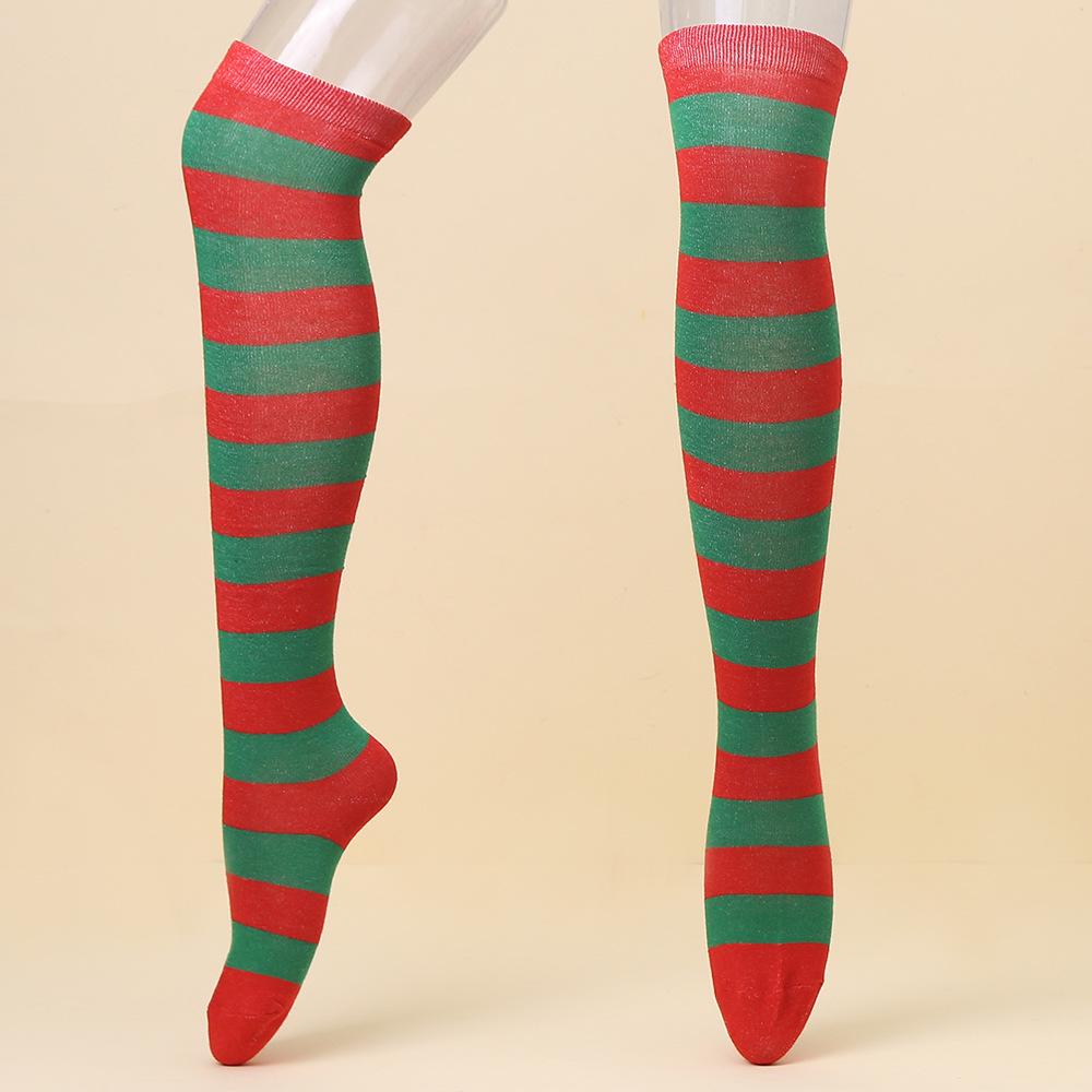 European & American Halloween Christmas Striped Over-the-Knee Socks for Women's Cosplay