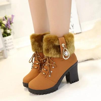 Damenstiefel Samt Warme Baumwollschuhe Hohe Absätze Winterschuhe für Damen Designerschuhe Modische Stiefeletten Plüsch Plateau-Schuh