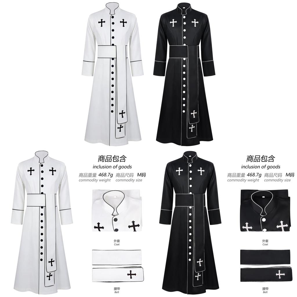 Medieval Mission Clergy Costume For Stage Performance With High Collar For Adults