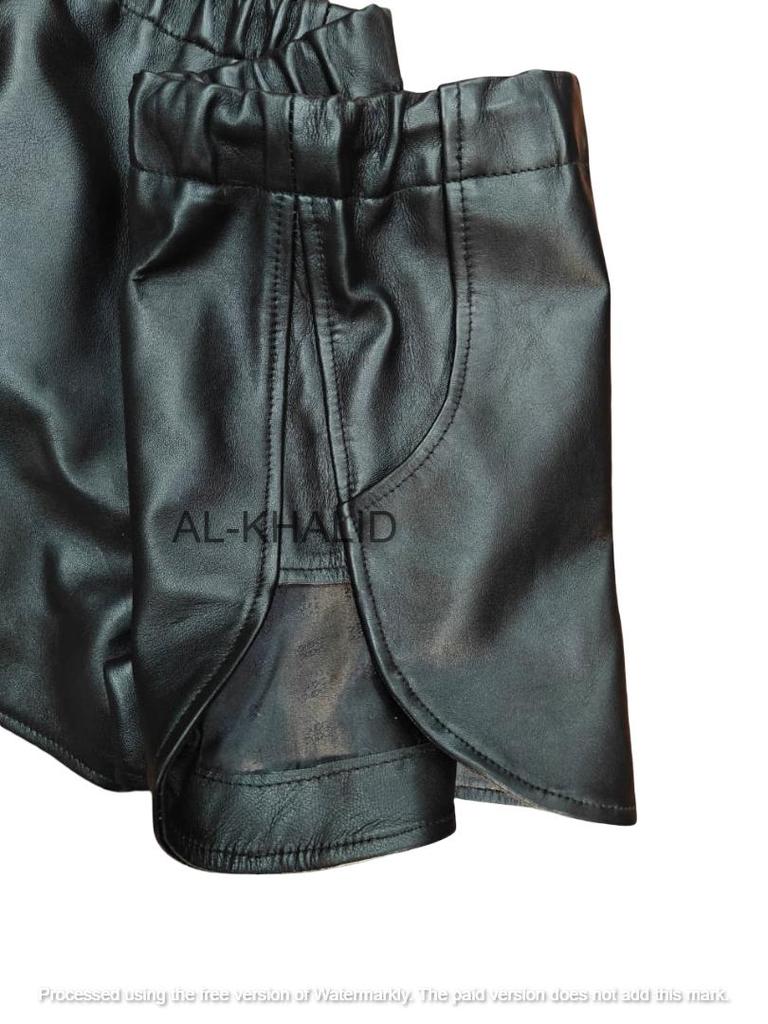 Sport Leder Lässig Schwarz Herren Fitnessstudio Stilvoll Echt Kurze Hosen Boxer Lammfell