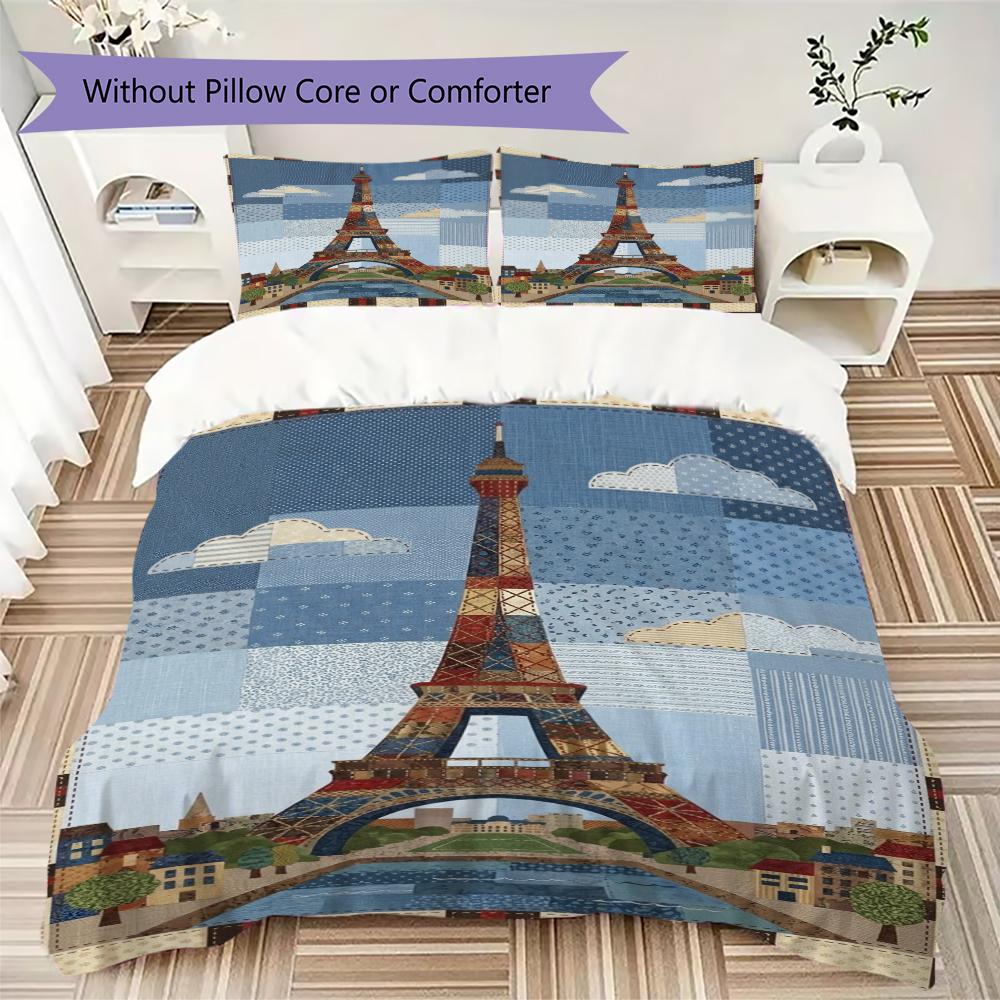 Set Copripiumino con Motivo Torre Eiffel di Parigi Copripiumino Federa Decorazione per la Casa Regalo di Compleanno (1 * copripiumino + 2 * federe senza imbottitura)84