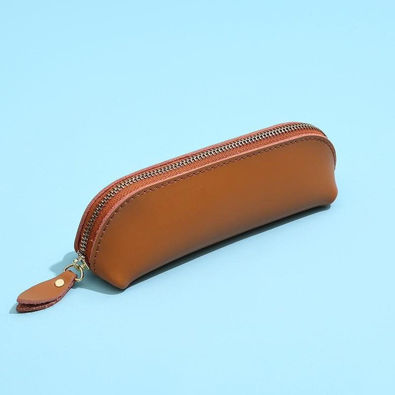 Genuine Leather Pencil Case With Zipper Minimalist Vintage Stationery Organizer Pens Pencils