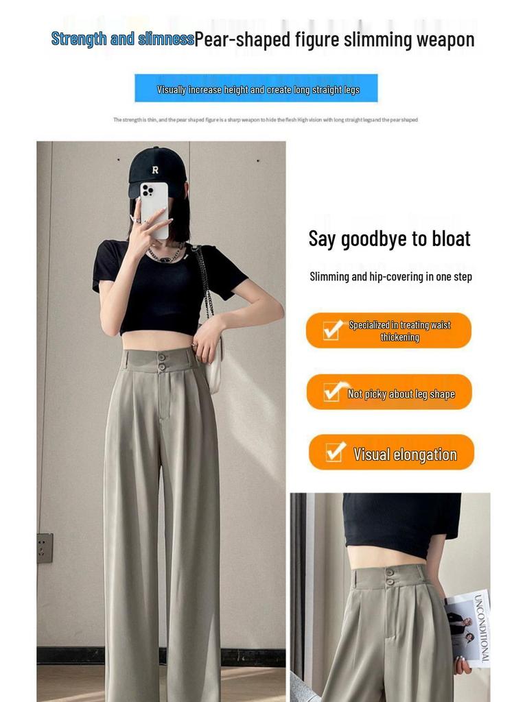 Ice Silk High Waist Chiffon Wide Leg Pants - Women's Summer Korean Style