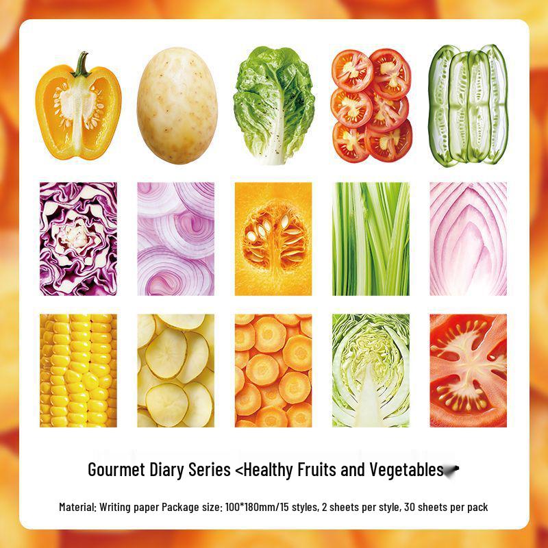 

Infeel.Me Gourmet Diary Series: Writing Paper and Sticker Pack - Vegetable & Fruit Collection (4 Types)
