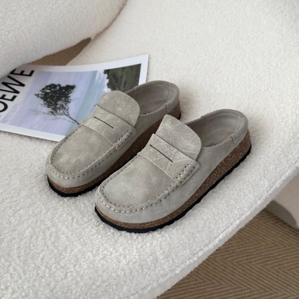 Vintage Thi Bot Cork Sole Women Shoes Leather Slippers Outdoor Casual Shoes Woman Mules Flat Heel Footwear Shoes for Women