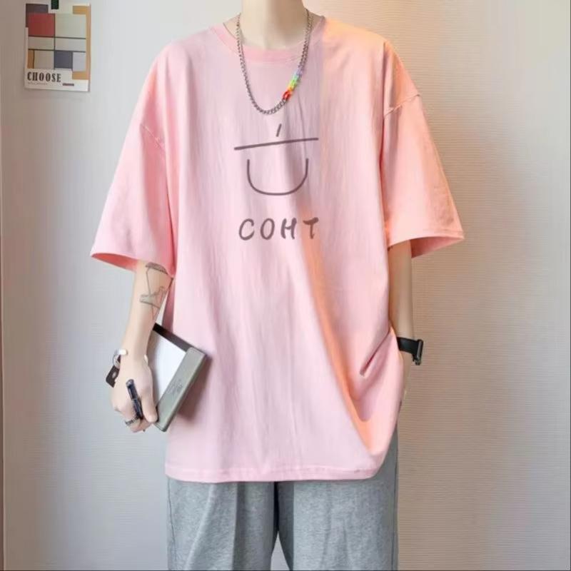 Unisex Minimal Line Smiley Face Letter Print Tshirt Short Sleeve Crew Neck Casual Loose Basic Streetwear Tops For Unisex Unisex