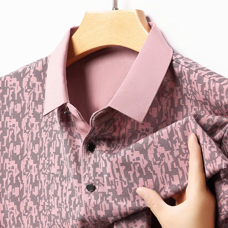 Men s Ice Silk Short-Sleeve Polo Shirt - Summer Style, Middle-Aged, Non-Iron, Loose Fit, Large Size. 4XL розовый