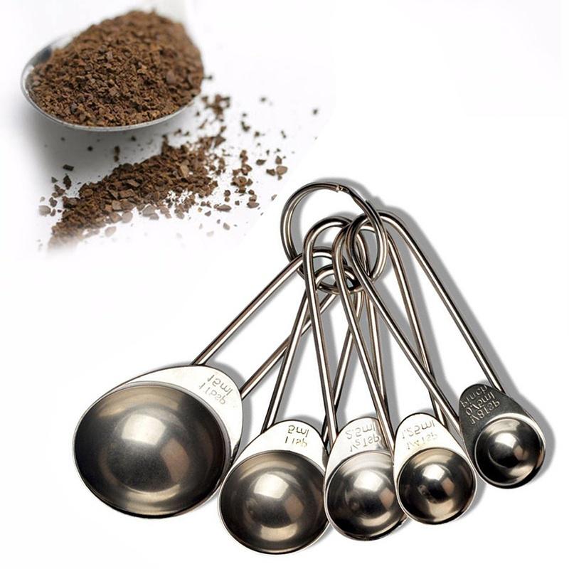 5 Pcs Kitchen Metal Measuring Spoon Cup Tea Coffee Sugar Cooking Baking Scoop Set