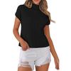 2025 Women's High Neck Short Sleeve Ribbed Knit Pullover – European & American Fashion