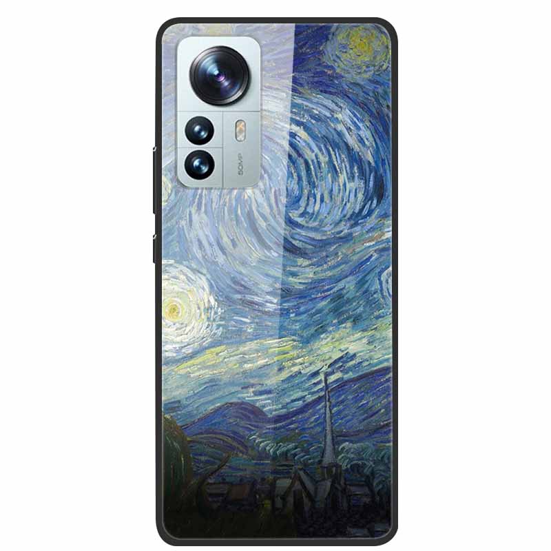 Luxus Hülle für Xiaomi 12T Pro Blumen Gehärtetes Glas Hülle für Xiaomi 12T TPU Stoßfänger Xiaomi 12 T Harte Schwarze Hülle Bunte Capa