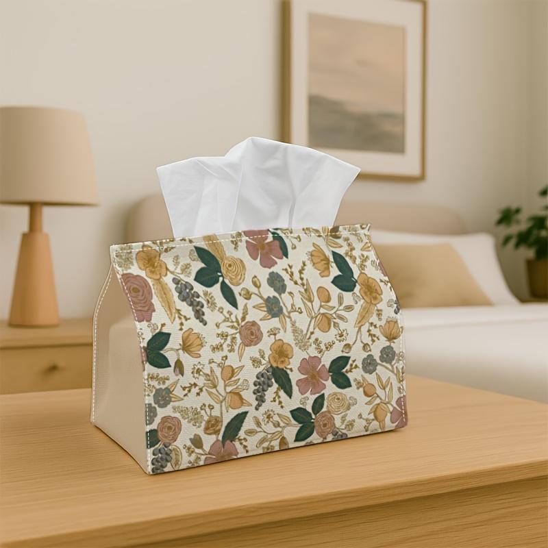 1pc Rustic Botanical Meadow Tissue Box| Multi-Functional Napkin Dispenser, Suitable for Home, Parties, Car Decoration Daisy Rose Blossom Foliage- Deco