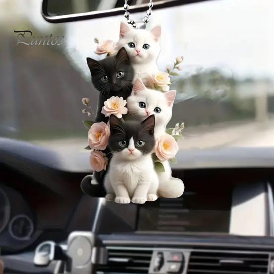 Cat Hanging Ornament Car Rearview Mirror Pendant with Lanyard Easy To Hang Adorable Appearance Cat-Shaped Xmas Tree Pendant