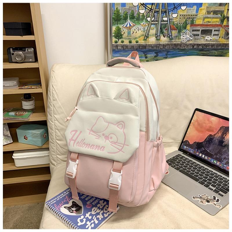 New Student Schoolbag Female Junior High School Students' Large-capacity Leisure Simple Kitten Printed Backpack Backpack