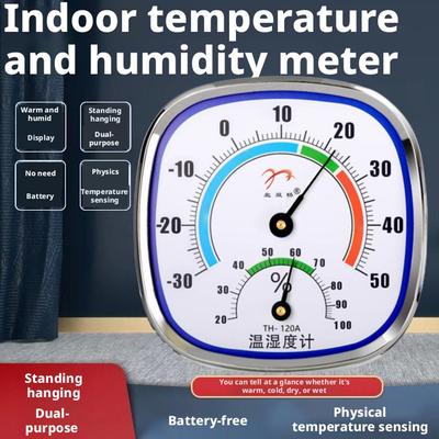 Humidity Meter Household Temperature And Humidity Meter Indoor Wall Mounted Pointer English Metal Pointer Thermometer