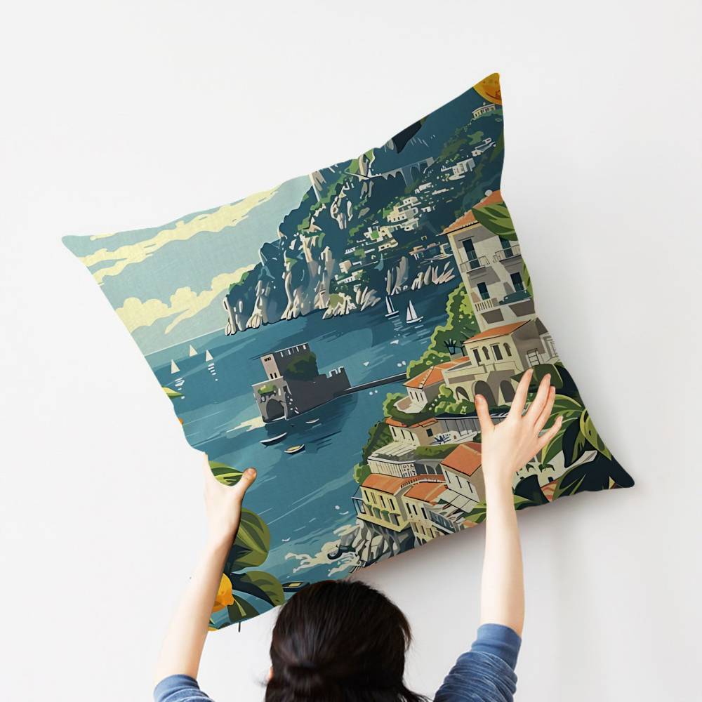 Arte Paesaggistica Amalfi Decorativo Italiano Estetica Stanza Federa Cuscino Arredo Casa Camera da Letto Divano Letto Copricuscino Divano 45x45