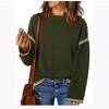 Autumn and Winter Women's Sweater Solid Color Round Neck Loose Long-sleeved Contrast Color Twisted Knitted Pullover Sweater Top