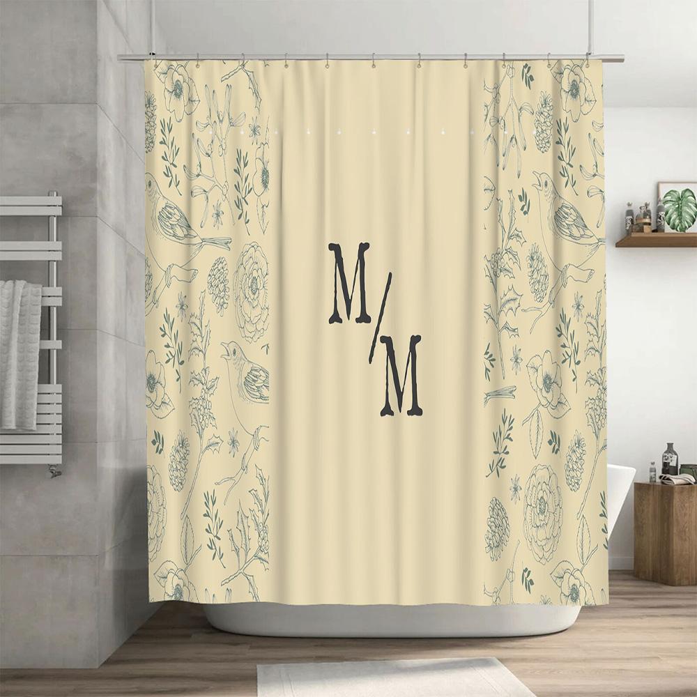 Elegant Monogrammed Shower Curtain With Floral Design Perfect For Bathroom Decor