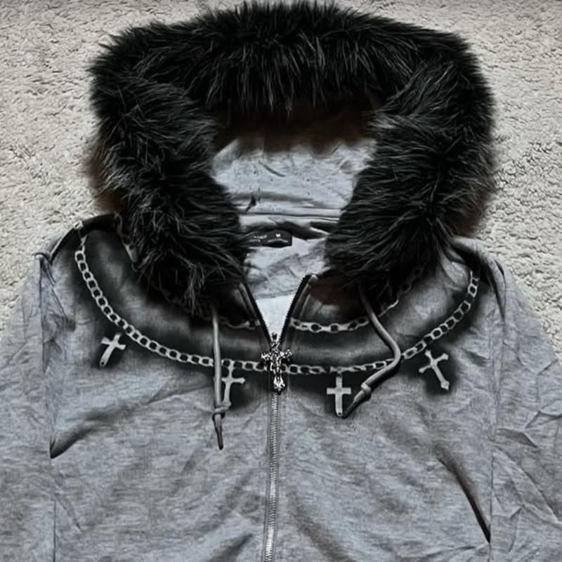 Europäisches und amerikanisches Street-Retro-Kapuzensweatshirt mit Reißverschluss und langen Ärmeln