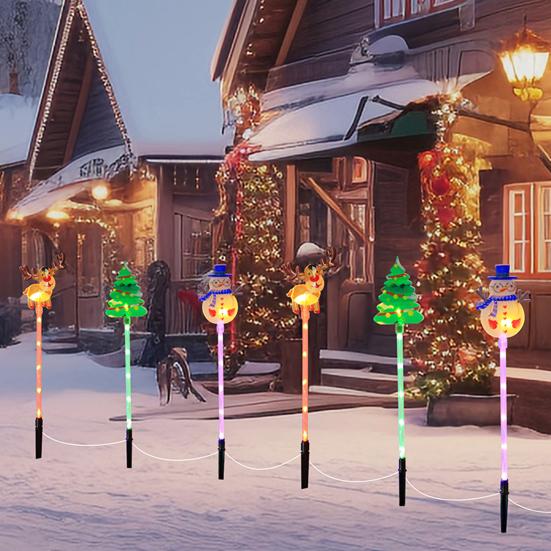 Solarne Lampki Świąteczne do Wbijania Święty Mikołaj Dekoracja Trawnika na Podwórko Wodoodporne Zewnętrzne Lampki Ścieżkowe Świąteczne Łatwa Instalacja Oświetlenie Pęknięć Ściany Ogrodowej