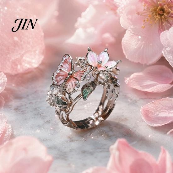 Leichter verstellbarer Ring Legierung Fingerring, Schmetterling Blume Form Öffnung Offenes Design Band für tägliches Tragen Date Party Romantischer Schmuck