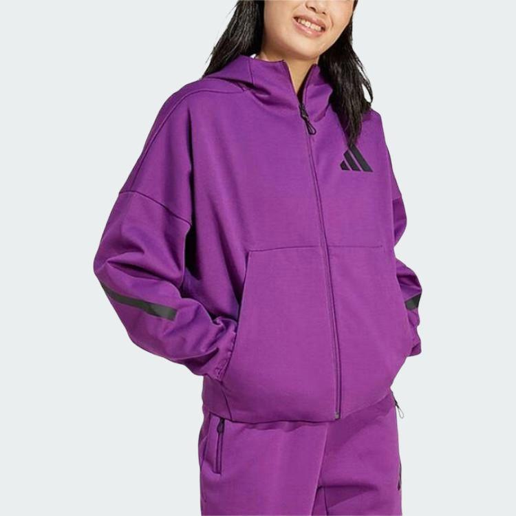 adidas X Zne Logo Bequeme Kapuzen-Sport-Langarmjacke Damenjacken Lila JD3990