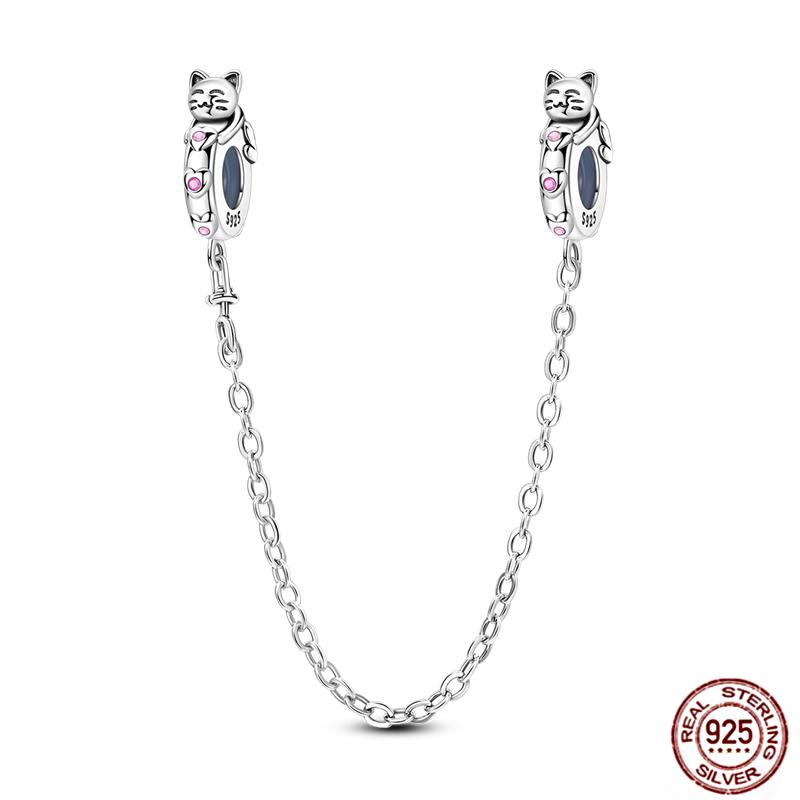 Originalcopper Safety Chain Fixed Clasp Clip Charms Stars Moon Four Leaf Clover Butterfly Beads Woman Bracelet Diy Jewelry