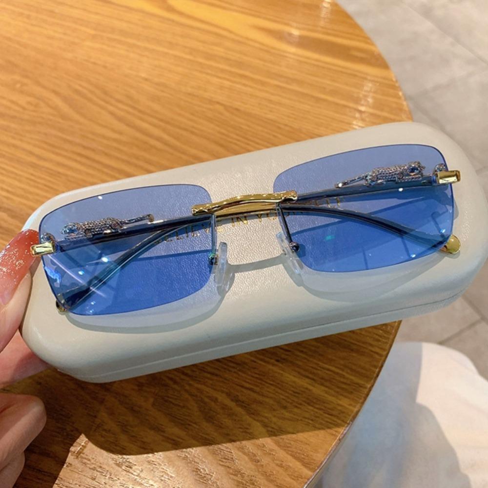 Square Frame Sun Protection UV Sunglasses Female Korean Version Rimless Fashion Cheetah Decoration Sunglasses