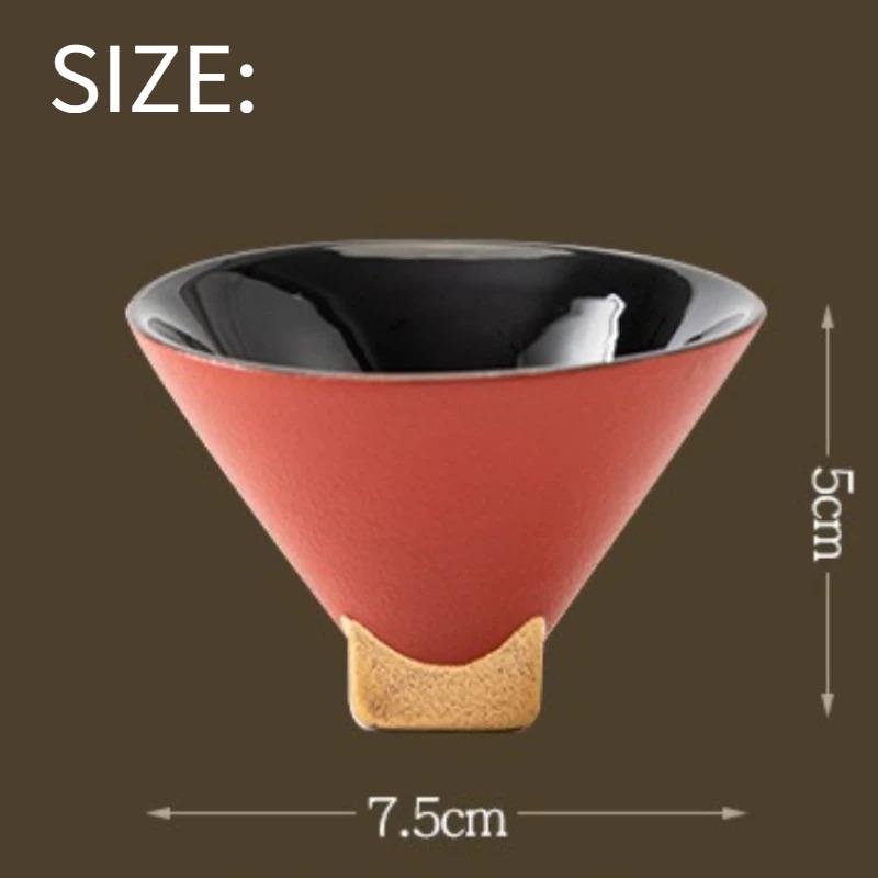 Chinese Tea Set Matte Red Ceramic Tea Cup with Gold Trim Handmade Traditional Gongfu Tea Cup for Wedding Gift Home Decor
