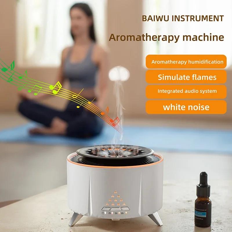 Flame Volcano Air Humidifier Bluetooth Wood Lava Aroma Humidifier Essential Oil Diffuser Bedroom White Noise Hypnosis