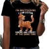 Womens Cotton ShortSleeved RoundNeck Top European American Animal Print Aesthetic Casual Top for Women Summer