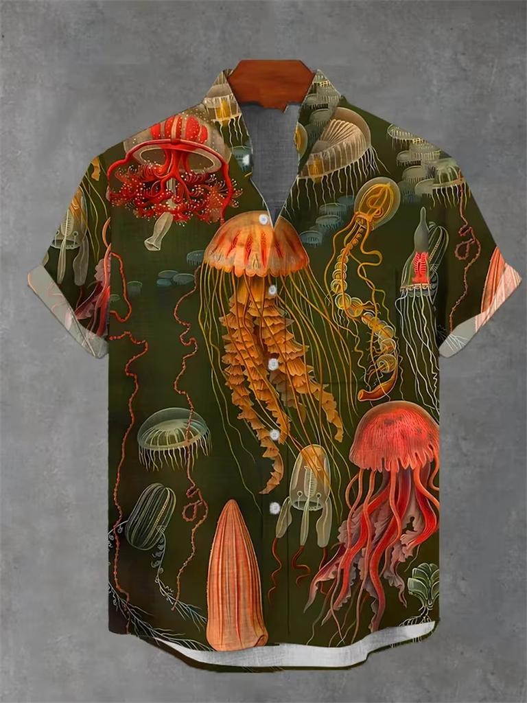 Hawaii shirt linen new men's 3D printed short sleeved street casual multi-functional high-end summer casual plus size shirt