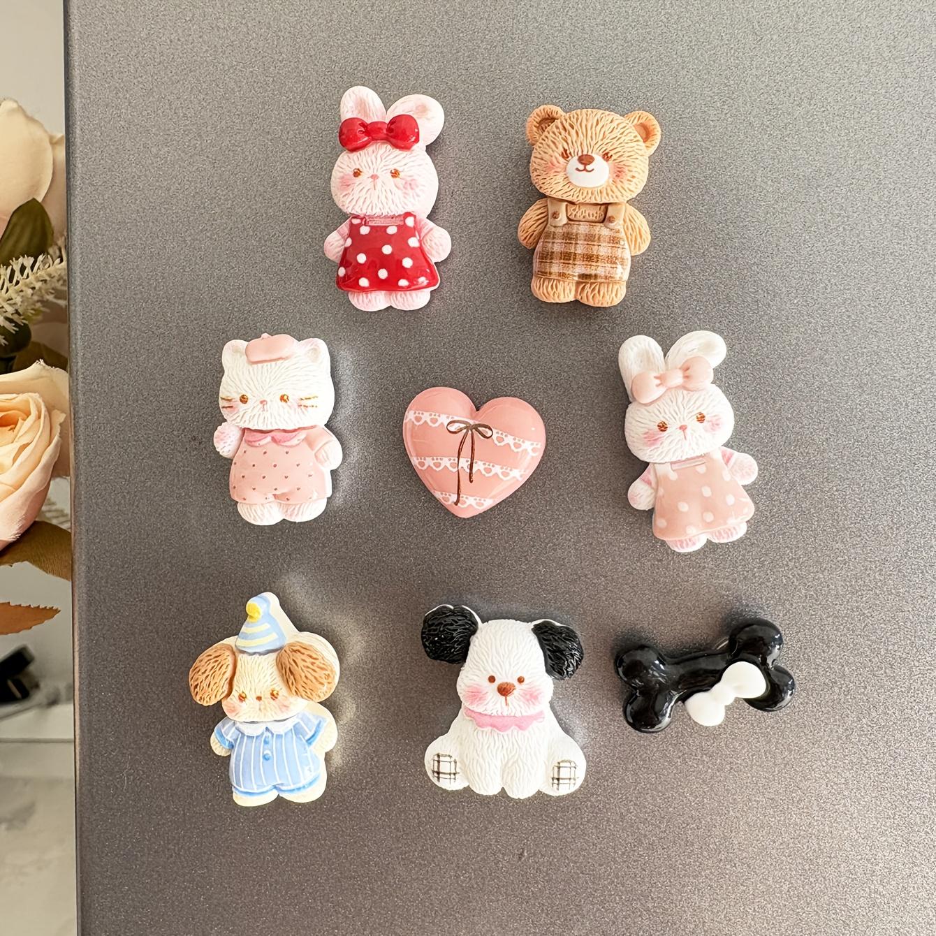 

8pcs Cute Animal-Shaped Resin Fridge Magnets Featuring a Rabbit, Cat, Bear, And Puppy, Perfect for Keeping Notes And Decorations