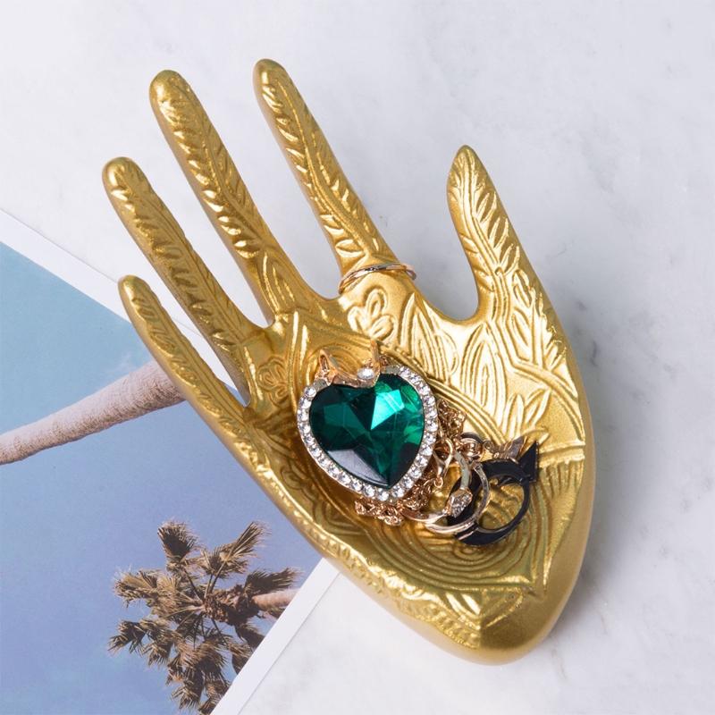 Polyresin Hand Jewelry Display Stand Support Holder Tower Organizer for Bracelet Necklace Watch Ring Tray, Black