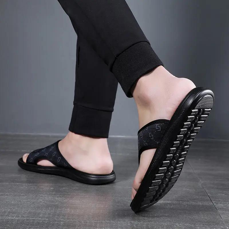 Fashion Designer Brand Summer Men Slide Fashion Slip-on Beach Slippers Conceal Bunion Design Outside Shoes Latex Flip Flops Sandals