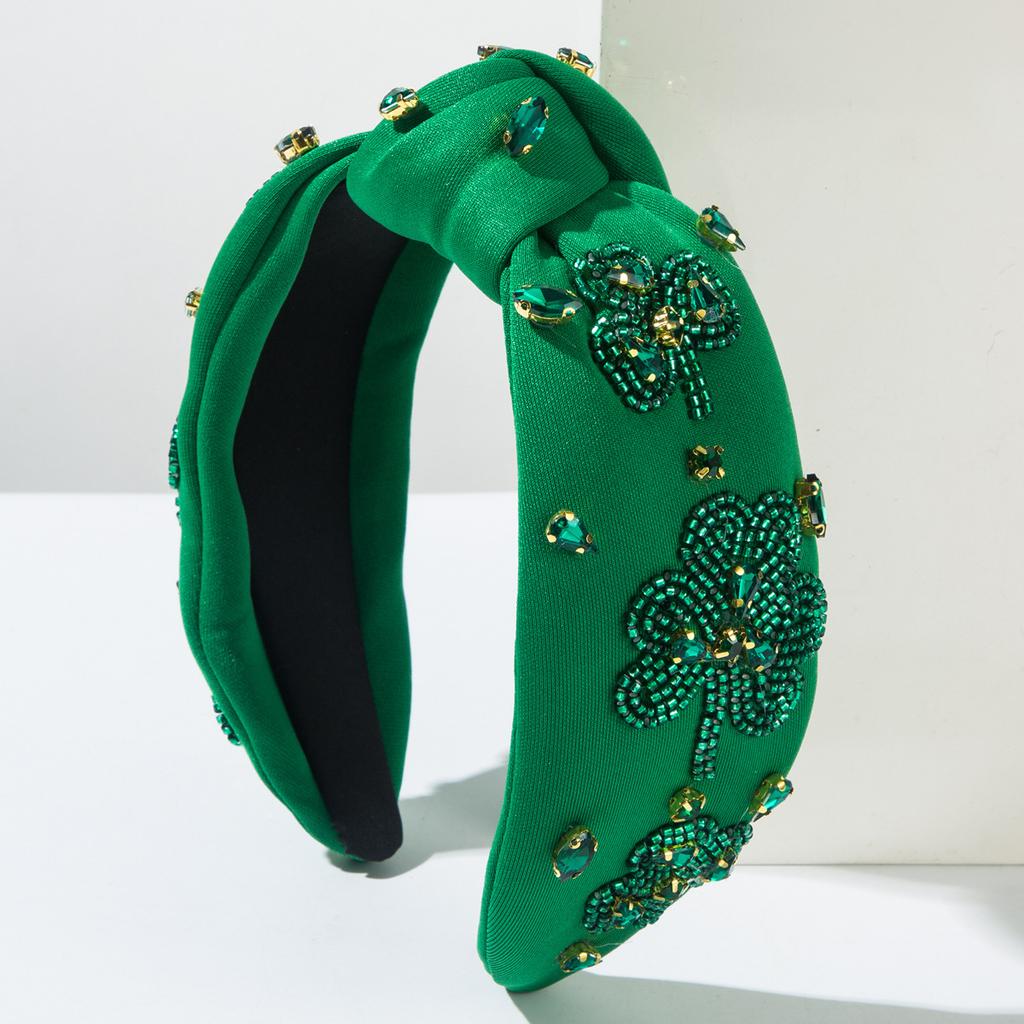 St. Palitek Festliches Diamant Grün Stirnband Damenmode Handgenähte Reisperlen Klee Irische Festliche Haaraccessoires