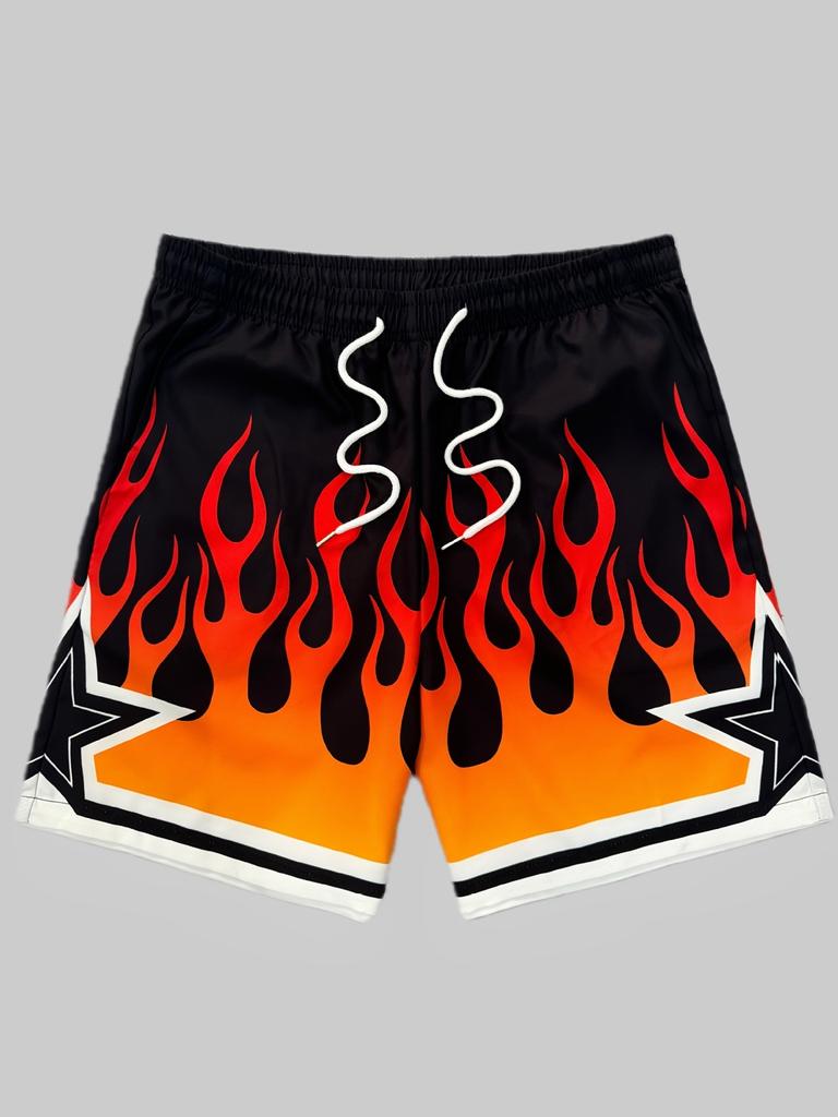 Men Gothic Angel Graffiti 3D Print Mesh Beach Shorts Elastic Drawstring Loose Straight Casual Summer Board Shorts
