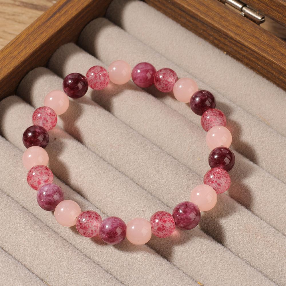 Festive Gifts Pink And Plum Tone Natural Stone Beaded Bracelet Sweet Fashion Jewelry For Women Daily Wear Simple Versatile Accessory