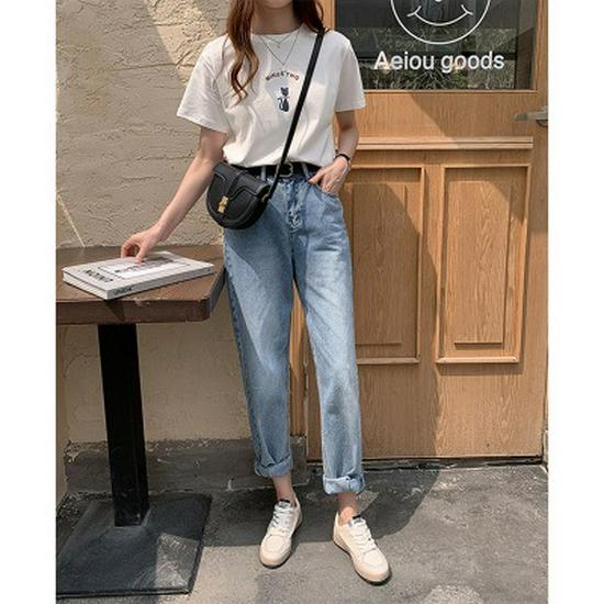 2025 Sommer Damen Ulzzang Locker Bedrucktes Kurzarm-T-Shirt, Hongkong-Stil