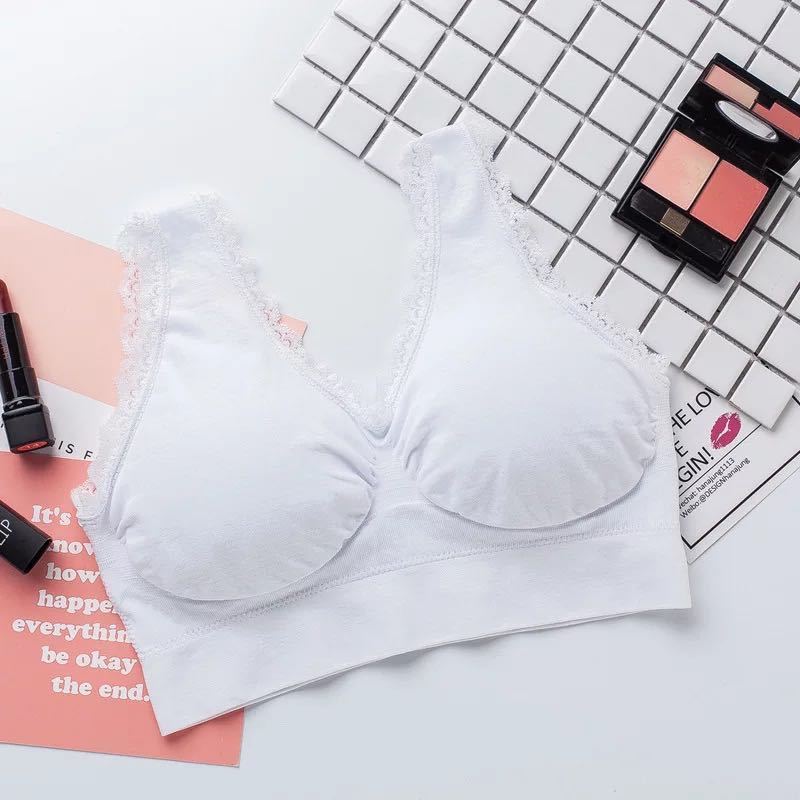 Women S Plus Size Lace Trim Wireless Push Up Bra