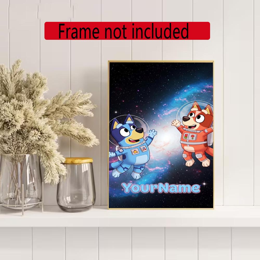Bluey Customize Your Name Diamond Painting Round Diamond Diy Frameless Holiday Artwork Suitable For Home Office Wall Decoration