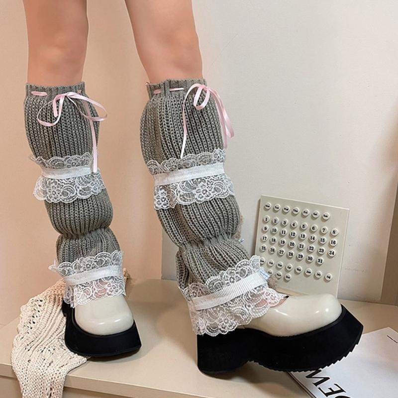 Lolitas Leg Warmer Y2K Knitted Leg Sleeves Goth Baggy Cuffs Ankle Heap Socks JK Uniform Foot Cover Lace Frilly Leg Socks