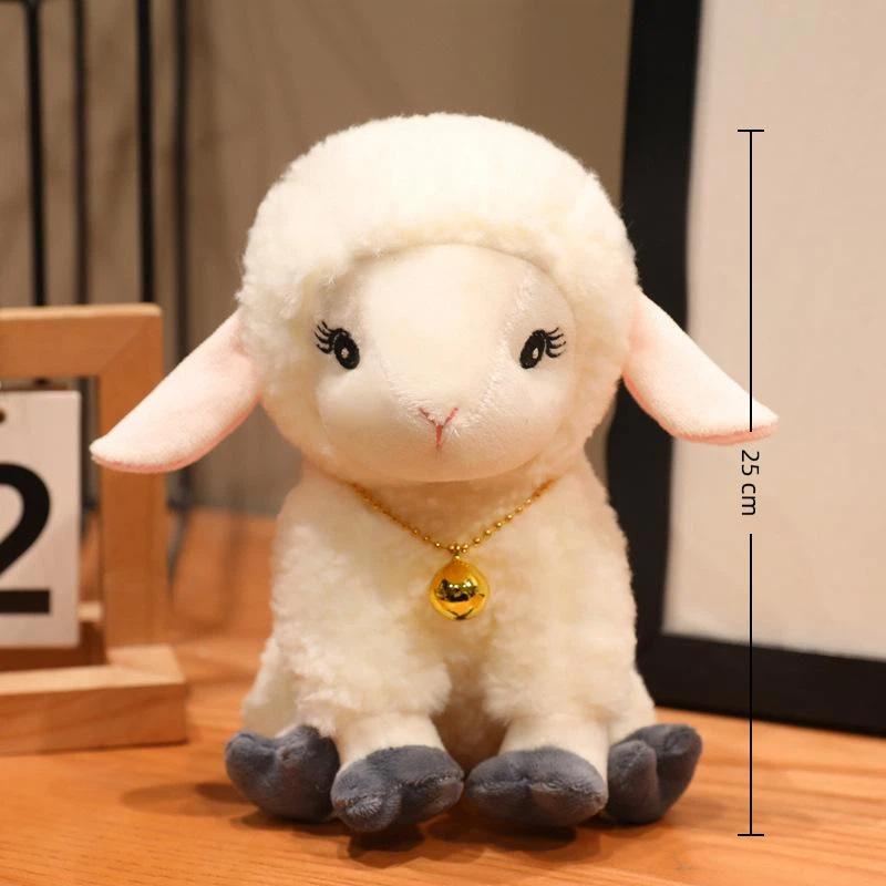 Cute Long Ear Stuffed Sheep Bell Necklace Fluffy Plush Animal Pendant for Desk Ornament Friend Souvenir Gift