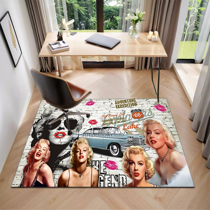Famosa Dea Sexy Marilyn Monroe Tappetino Morbido in Poliestere con Design Auto d'Epoca, Fantasia a Scacchi Rosa&Bianco, Perfetto p