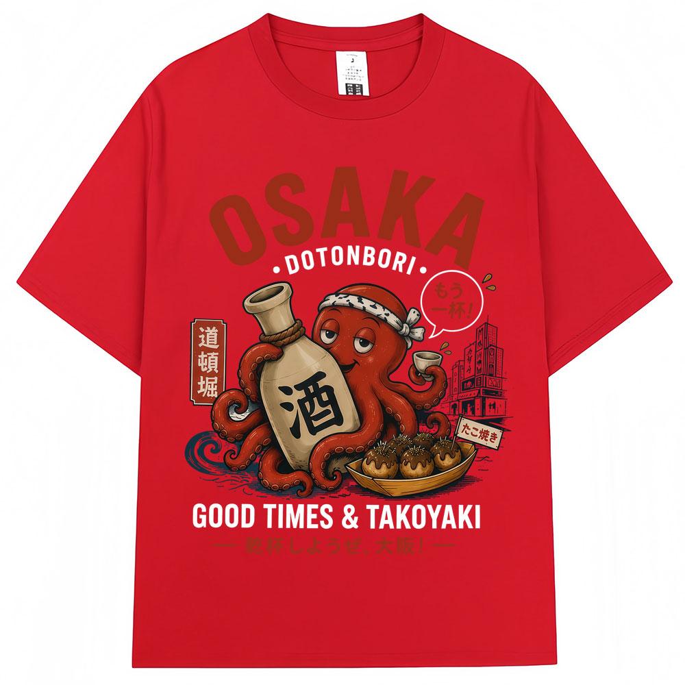 Japanese Style Osaka Dotonbori Graphic T Shirts Unisex Unisex Funny Octopus Vintage Tshirts Oversized Cotton Casual T Shirt Gifts