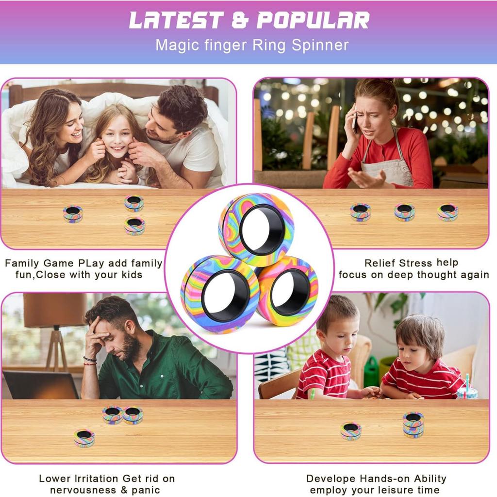 Magnetic Rings Fidget Toy, ADHD Anxiety Magnetic Finger Spinner Coolest Magnet Stress Relief Toy for Kids Adults Teen Gifts