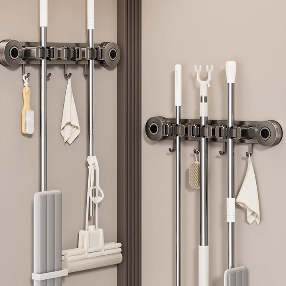 Moisture-Proof Suction Cup Mop Holder Space Aluminum Mop Clip Rack Storage Rack  Household Storage