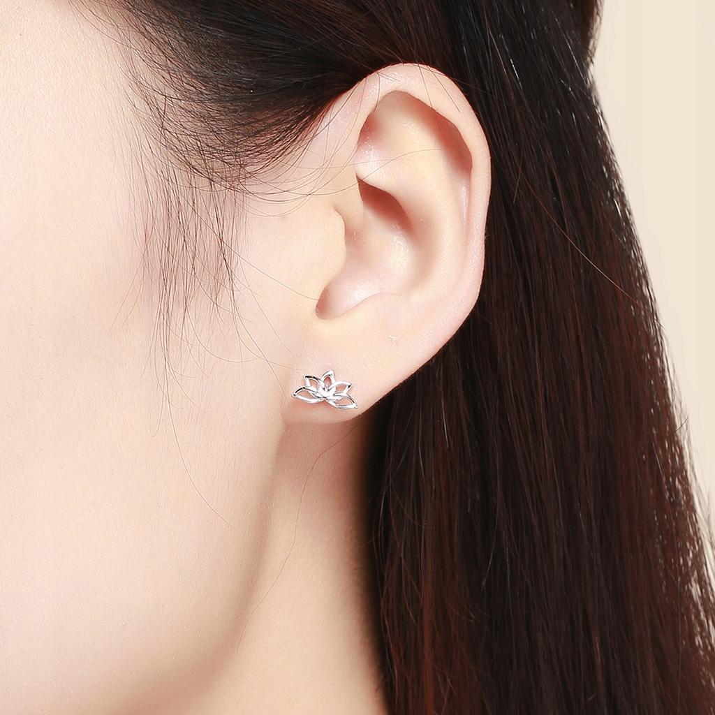 Earrings With Cubic Zirconia S925 Lotus Flower Stud Zirconia Crystals