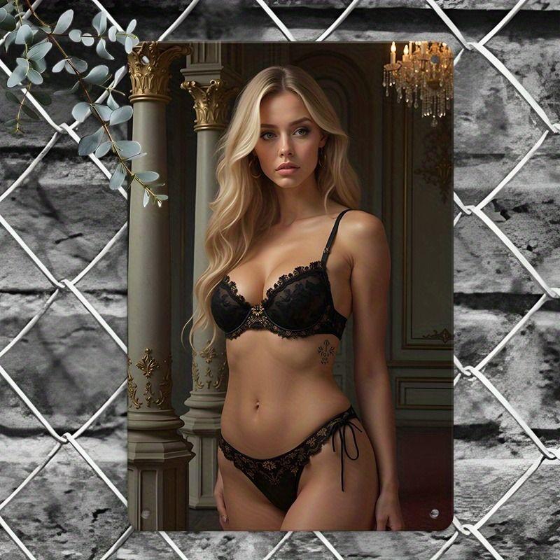 Vintage Metal Sign Art, Sexy Lady Garage Decor, Bar Bedroom Wall Tin Poster