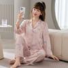 New spring and summer women's ice silk pajamas, national style printed long-sleeved pants, imitation silk loungewear suit can be worn outside